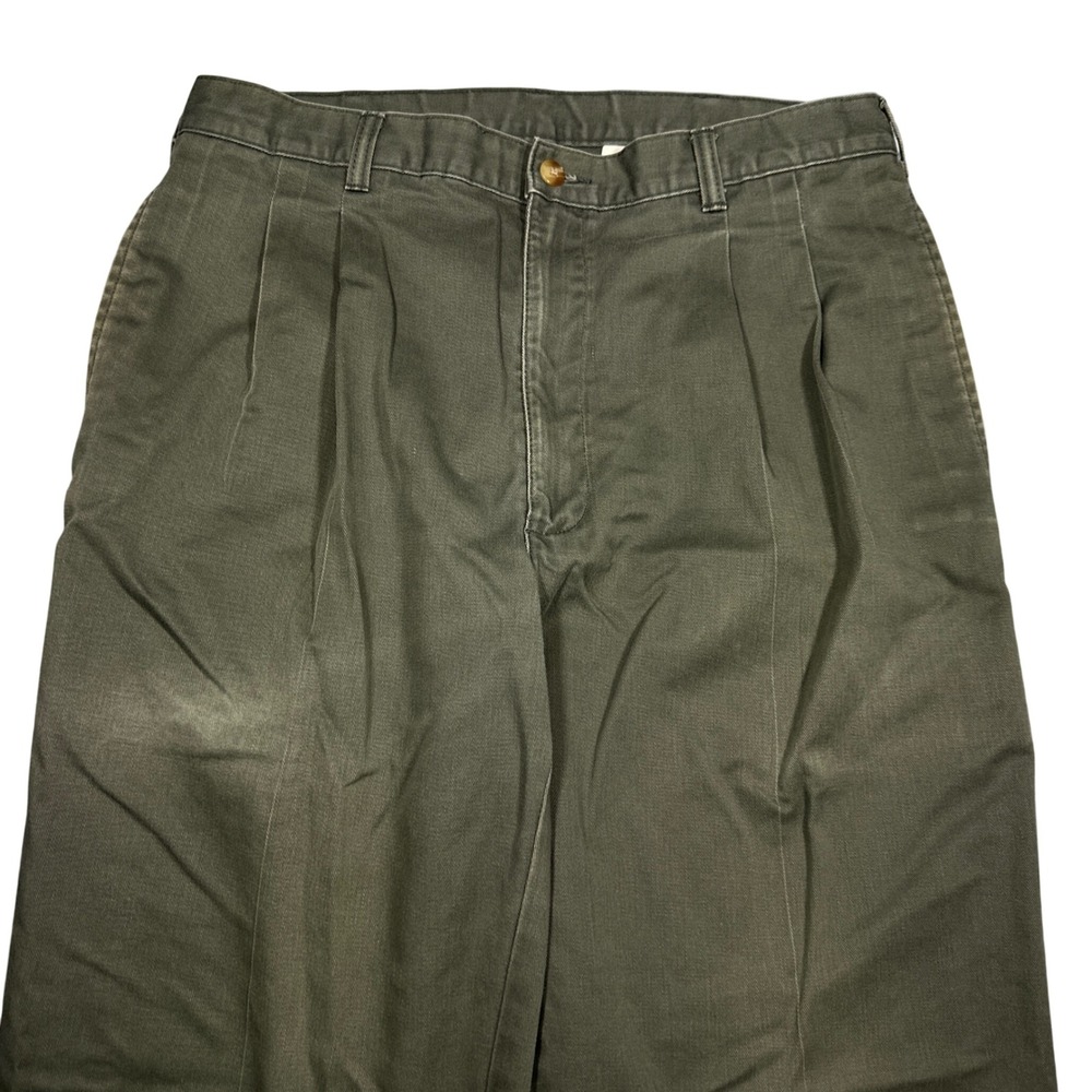 Vintage Dockers Pleated Chinos Olive Green Cotton Pants 33x30 Relaxed Fit